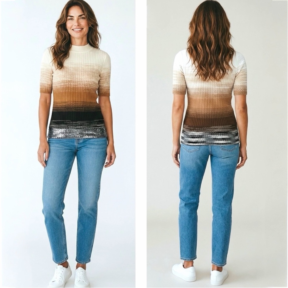 Missoni Women’s Knitted Braided Wool Pullover Cream Brown Ombré Top Sweater - Picture 8 of 15
